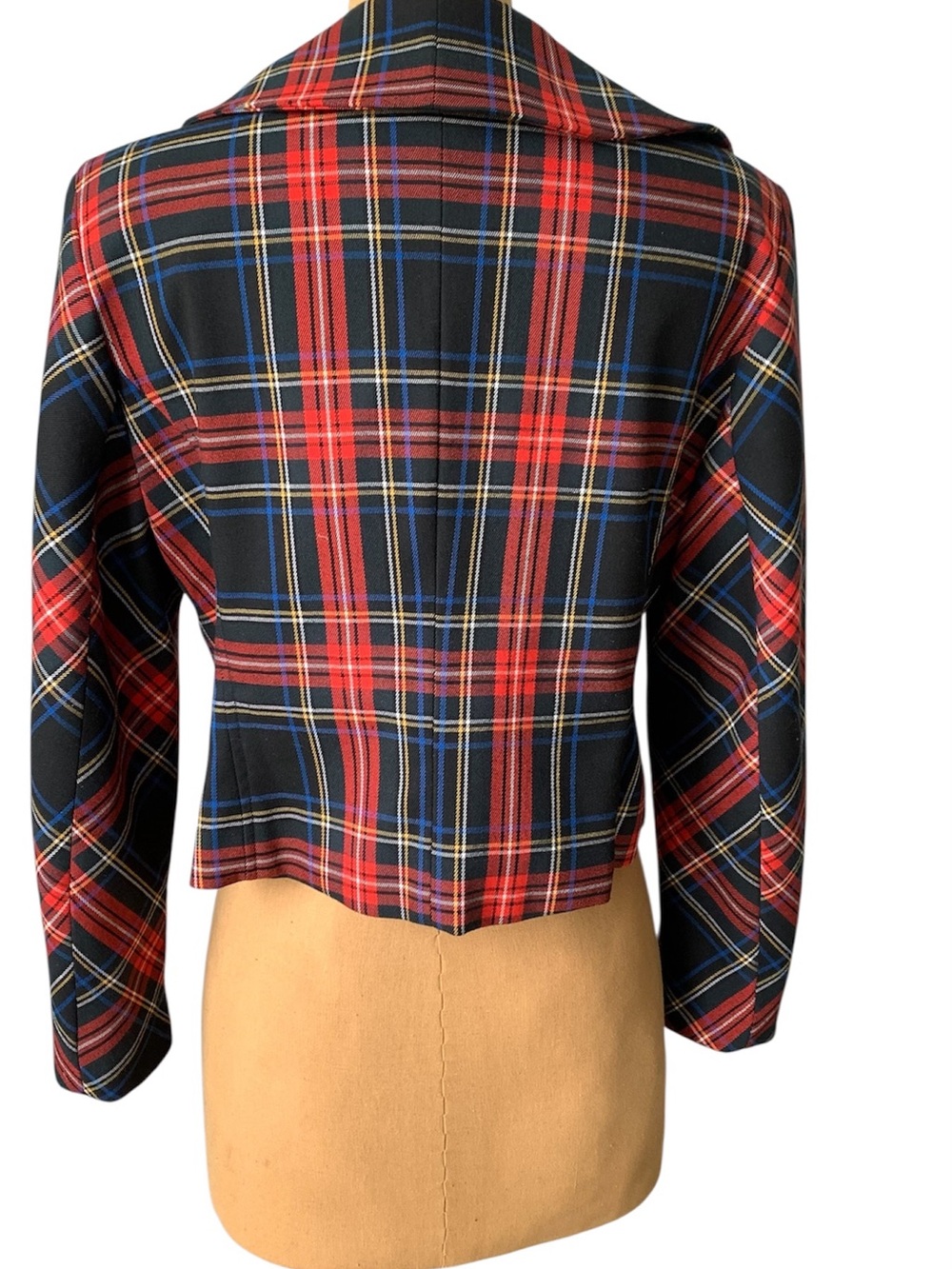 Asymmetric Plaid Cropped Blazer in Red and Black - Picture 3 of 4